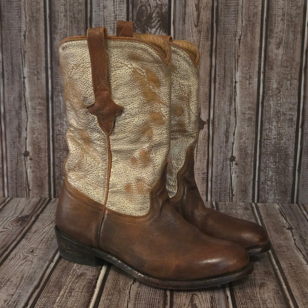 Sz 36 / 6 US Ash Jeff Metallic Gold Brown Distressed Leather Western Boots